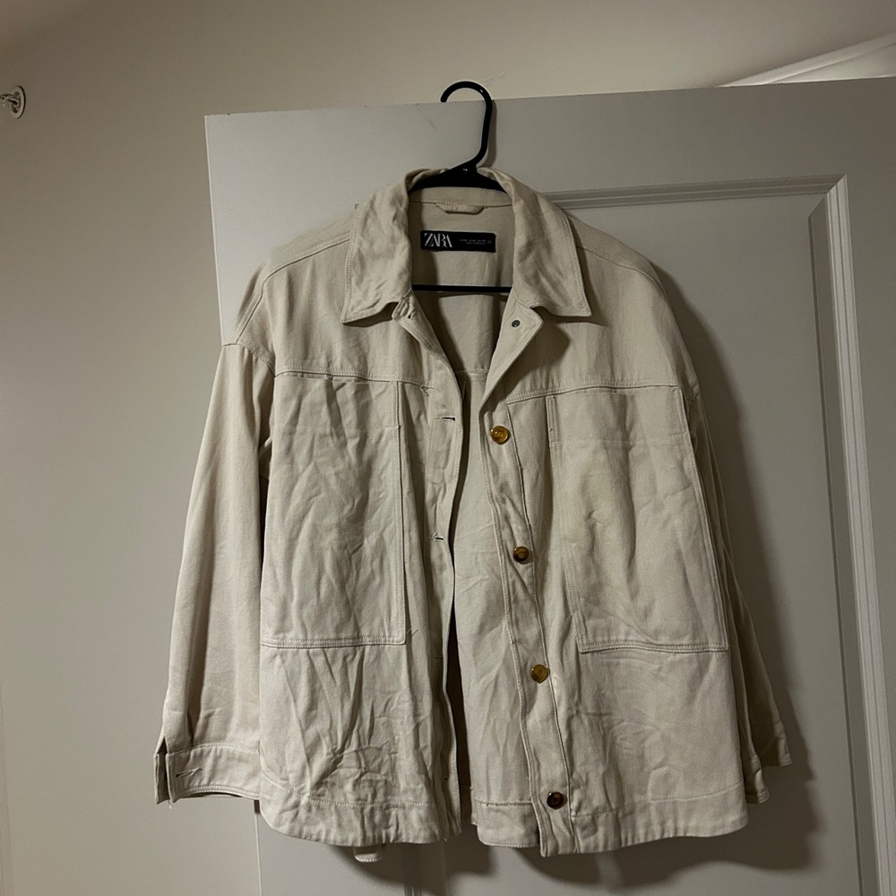 Zara Women's Cream Denim Jacket